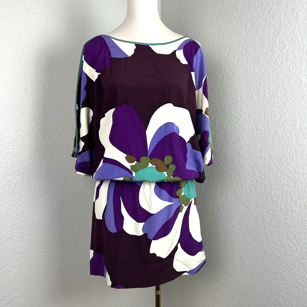 Nicole Miller Studio Womens Vintage Dress  Mini Cold Shoulder Purple Silk Size M